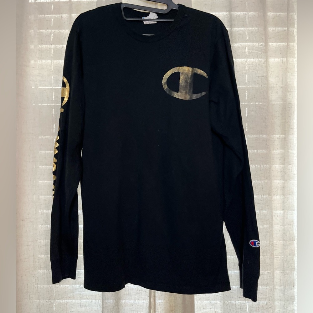 Vintage Black Champion long sleeve with gold logo